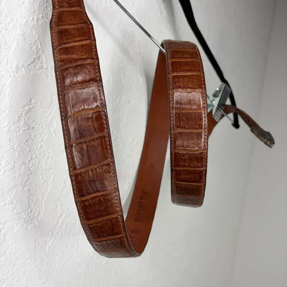 Alexander’s Belts & Buckles Crocodile Brown Belt BLANK Size 40 Sterling Silver